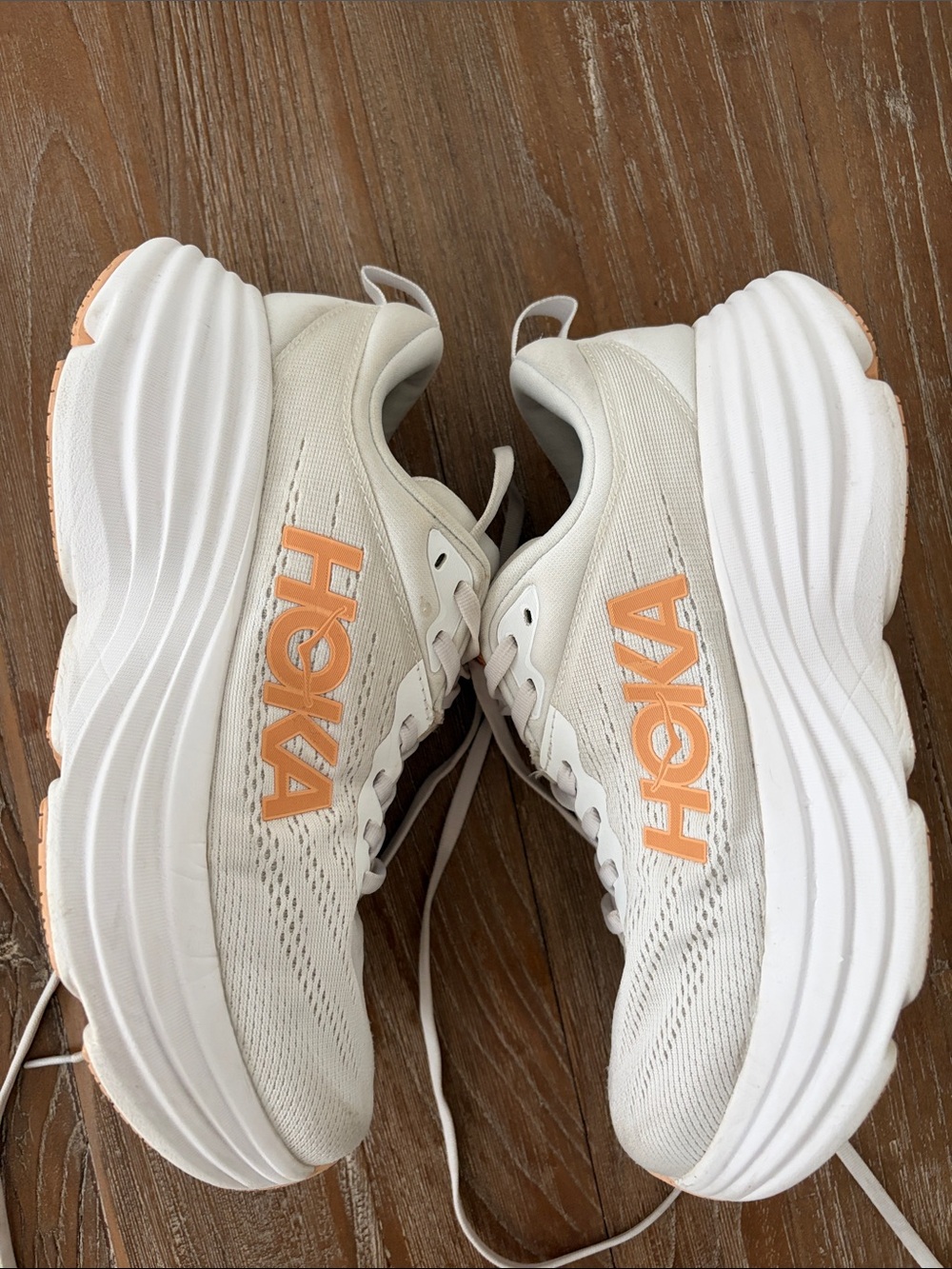 Hoka Women's Cream Sneakers with Peach Accents size 8 medium width - Picture 4 of 5